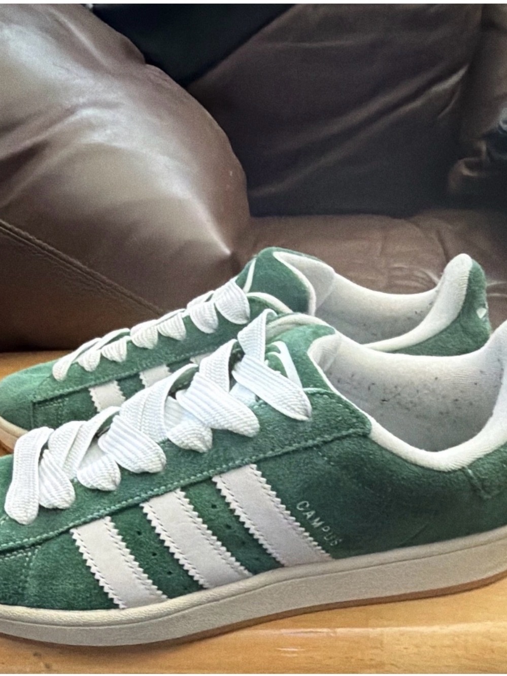 Adidas Campus Men's Green/White Suede Low Top Lace-Up Sneakers